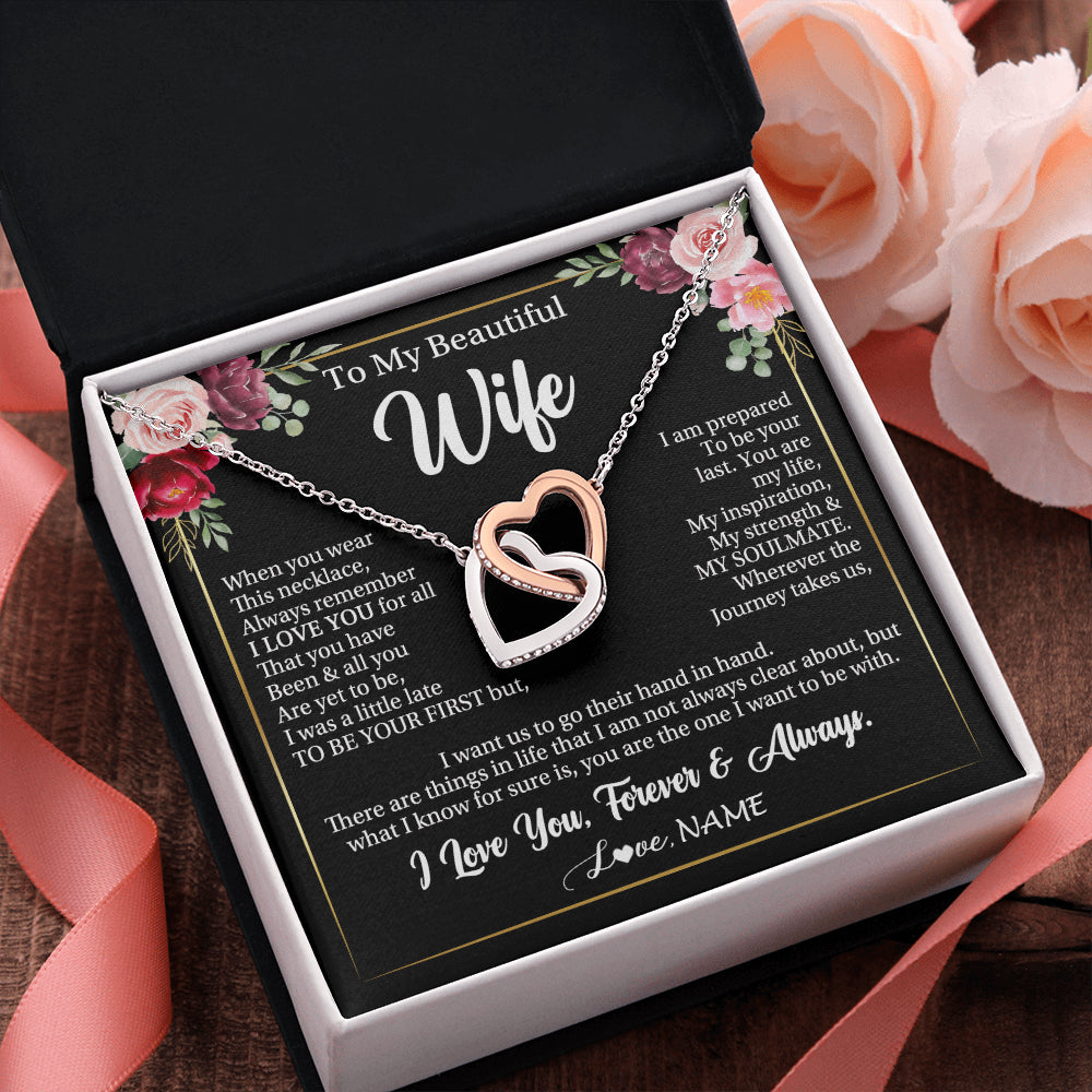 Interlocking Hearts Necklace Stainless Steel & Rose Gold Finish | 2 | Personalized To My Beautiful Wife Gifts Necklace From Husband When You Wear This Necklace Wife Birthday Christmas Anniversary Day Gift Box Message Card | teecentury