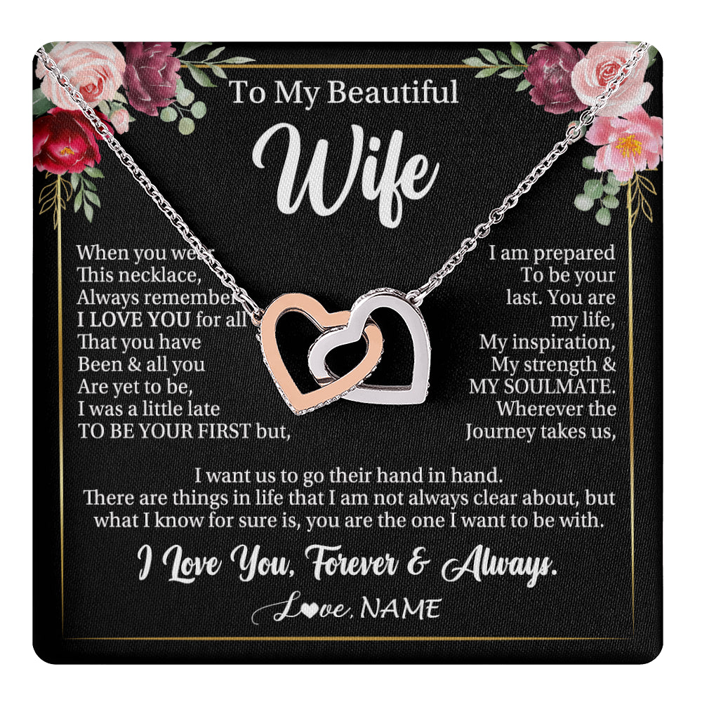 Interlocking Hearts Necklace Stainless Steel & Rose Gold Finish | 1 | Personalized To My Beautiful Wife Gifts Necklace From Husband When You Wear This Necklace Wife Birthday Christmas Anniversary Day Gift Box Message Card | teecentury