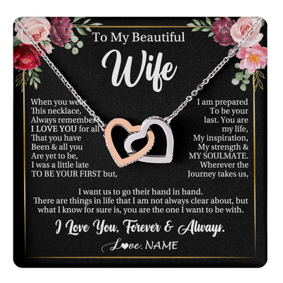 Interlocking Hearts Necklace Stainless Steel & Rose Gold Finish | 1 | Personalized To My Beautiful Wife Gifts Necklace From Husband When You Wear This Necklace Wife Birthday Christmas Anniversary Day Gift Box Message Card | teecentury