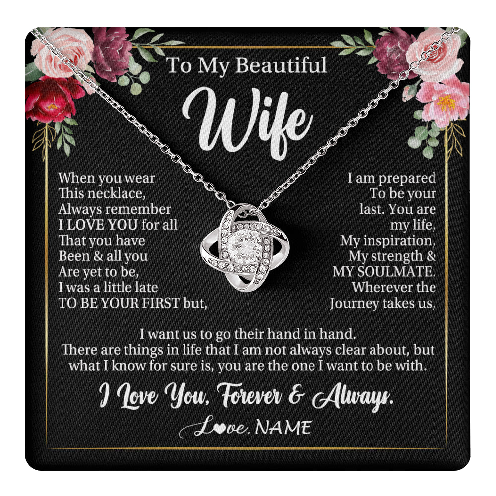 Love Knot Necklace 14K White Gold Finish | 1 | Personalized To My Beautiful Wife Gifts Necklace From Husband When You Wear This Necklace Wife Birthday Christmas Anniversary Day Gift Box Message Card | teecentury