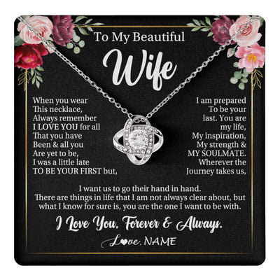 Love Knot Necklace 14K White Gold Finish | 1 | Personalized To My Beautiful Wife Gifts Necklace From Husband When You Wear This Necklace Wife Birthday Christmas Anniversary Day Gift Box Message Card | teecentury