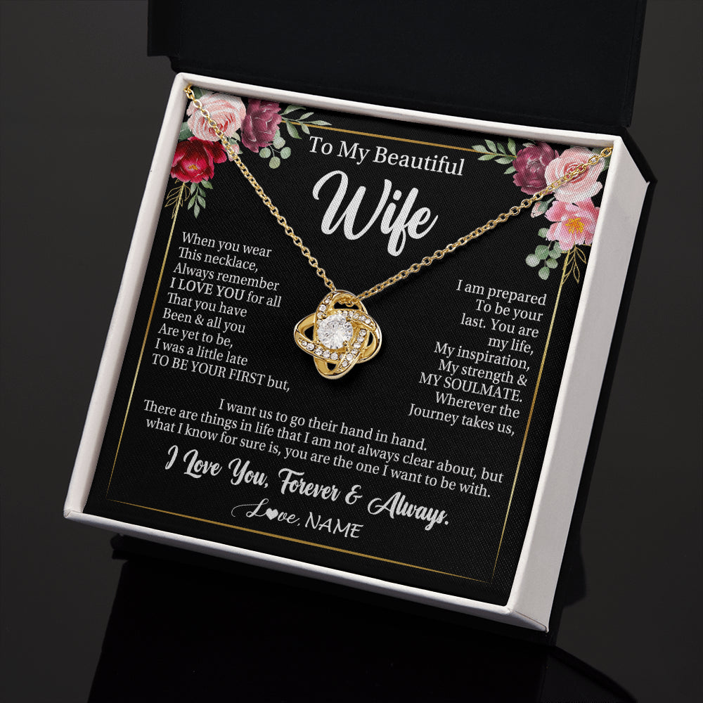 Love Knot Necklace 18K Yellow Gold Finish | 2 | Personalized To My Beautiful Wife Gifts Necklace From Husband When You Wear This Necklace Wife Birthday Christmas Anniversary Day Gift Box Message Card | teecentury