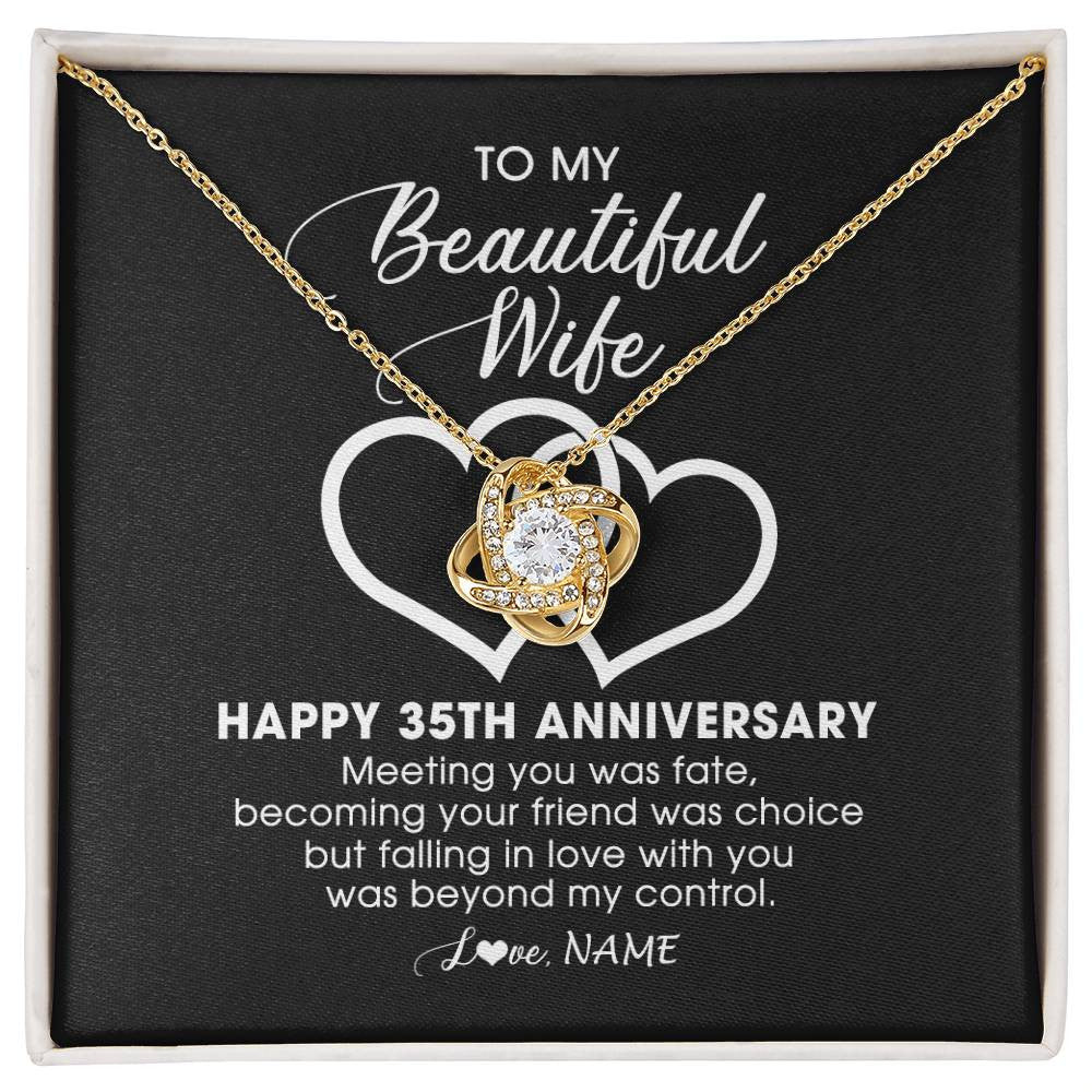 Love Knot Necklace 18K Yellow Gold Finish | Personalized To My Beautiful Wife Necklace From Husband 35 Years Wedding Anniversary For Her Married 35th Anniversary For Her Customized Gift Box Message | teecentury