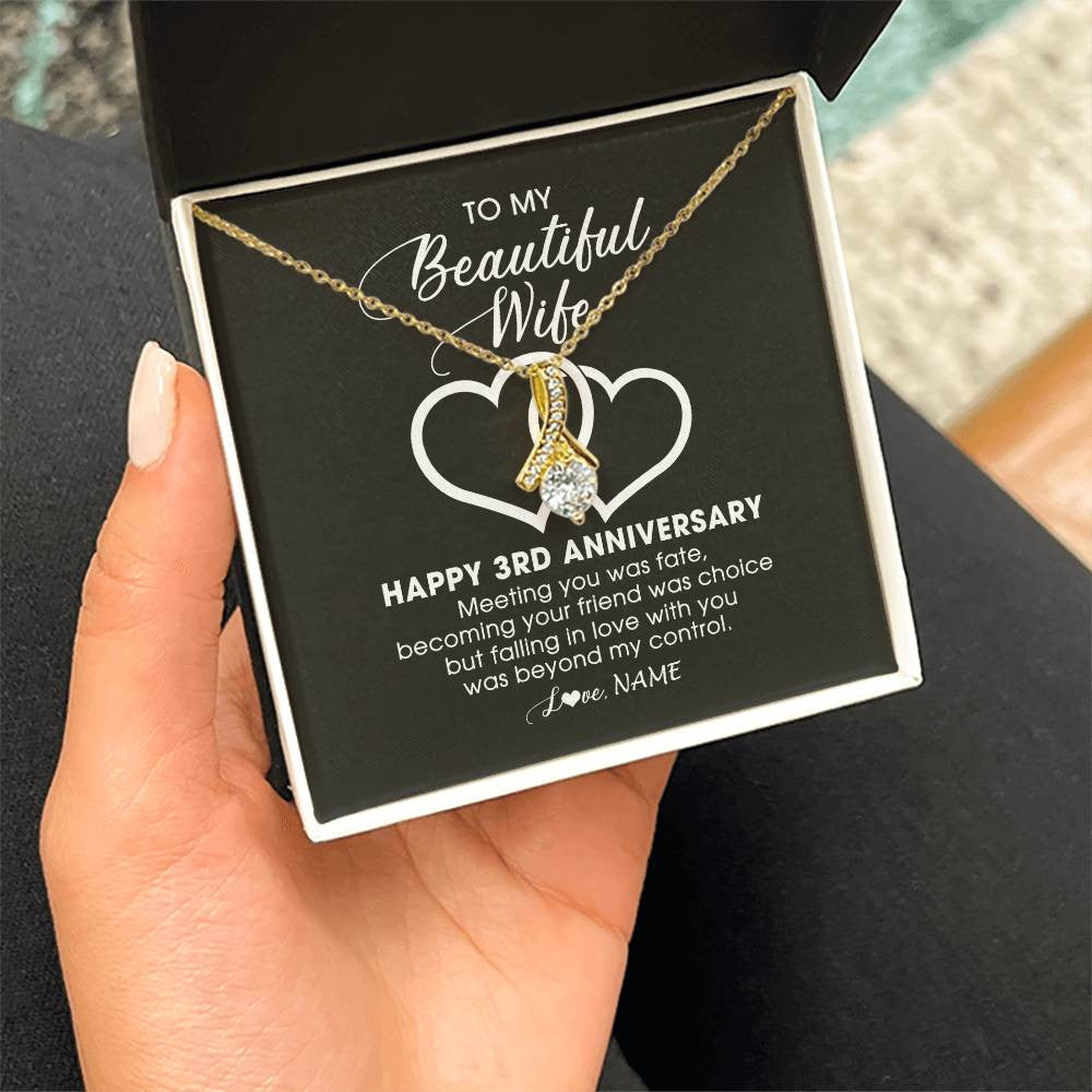 Alluring Beauty Necklace 18K Yellow Gold Finish | Personalized To My Beautiful Wife Necklace From Husband 3 Years Wedding Anniversary For Her Married 3th Anniversary For Her Customized Gift Box Message | teecentury