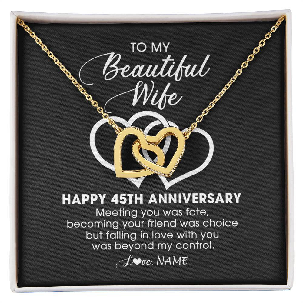 Interlocking Hearts Necklace 18K Yellow Gold Finish | Personalized To My Beautiful Wife Necklace From Husband 45 Years Wedding Anniversary For Her Married 45th Anniversary For Her Customized Gift Box Message | teecentury