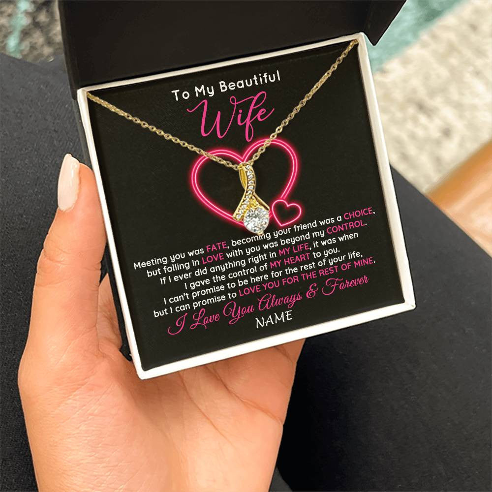 Alluring Beauty Necklace 18K Yellow Gold Finish | 2 | Personalized To My Beautiful Wife Necklace From Husband Falling In Love Wife Birthday Anniversary Wedding Valentines Day Customized Gift Box Message Card | teecentury