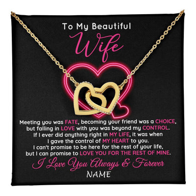 Interlocking Hearts Necklace 18K Yellow Gold Finish | 1 | Personalized To My Beautiful Wife Necklace From Husband Falling In Love Wife Birthday Anniversary Wedding Valentines Day Customized Gift Box Message Card | teecentury