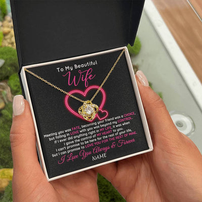 Love Knot Necklace 18K Yellow Gold Finish | 2 | Personalized To My Beautiful Wife Necklace From Husband Falling In Love Wife Birthday Anniversary Wedding Valentines Day Customized Gift Box Message Card | teecentury