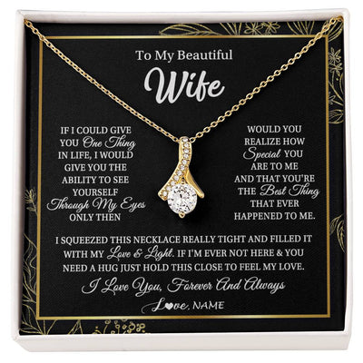 Alluring Beauty Necklace 18K Yellow Gold Finish | Personalized To My Beautiful Wife Necklace From Husband Feel My Love For Her Wife Birthday Anniversary Wedding Valentines Day Christmas Customized Message Card | teecentury