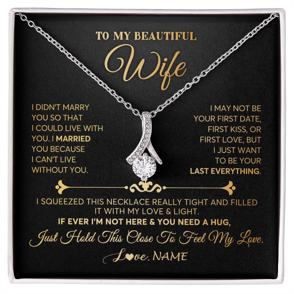 Alluring Beauty Necklace 14K White Gold Finish | Personalized To My Beautiful Wife Necklace From Husband Feel My Love Soulmate Wedding Anniversary Valentines Day Birthday Customized Gift Box Message Card | teecentury