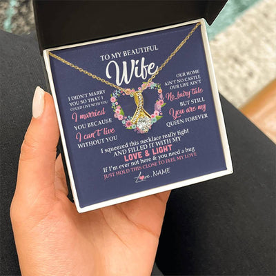 Alluring Beauty Necklace 18K Yellow Gold Finish | Personalized To My Beautiful Wife Necklace From Husband Feel My Love Wife Birthday Anniversary Wedding Valentines Day Christmas Customized Message Card | teecentury