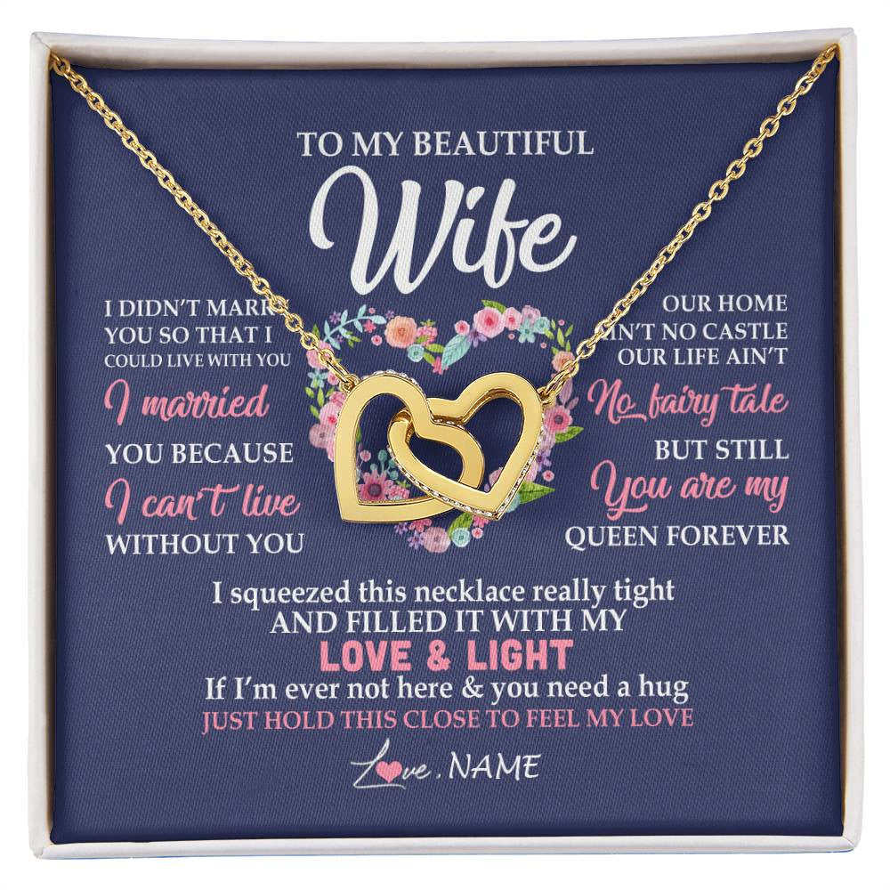 Interlocking Hearts Necklace 18K Yellow Gold Finish | Personalized To My Beautiful Wife Necklace From Husband Feel My Love Wife Birthday Anniversary Wedding Valentines Day Christmas Customized Message Card | teecentury