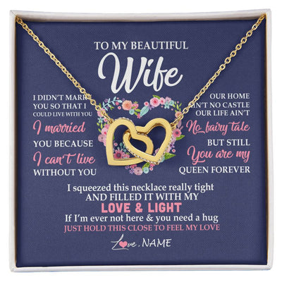 Interlocking Hearts Necklace 18K Yellow Gold Finish | Personalized To My Beautiful Wife Necklace From Husband Feel My Love Wife Birthday Anniversary Wedding Valentines Day Christmas Customized Message Card | teecentury