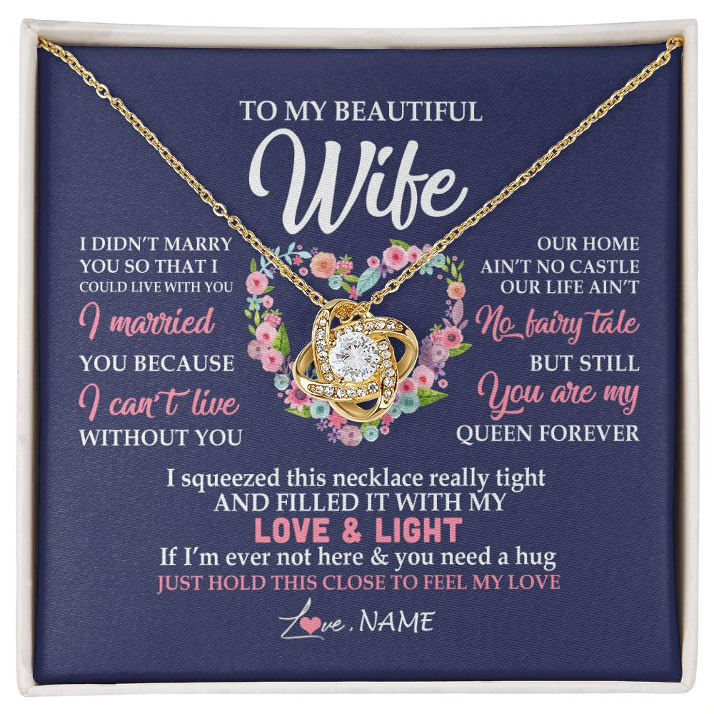 Love Knot Necklace 18K Yellow Gold Finish | Personalized To My Beautiful Wife Necklace From Husband Feel My Love Wife Birthday Anniversary Wedding Valentines Day Christmas Customized Message Card | teecentury