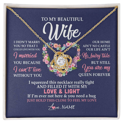 Love Knot Necklace 18K Yellow Gold Finish | Personalized To My Beautiful Wife Necklace From Husband Feel My Love Wife Birthday Anniversary Wedding Valentines Day Christmas Customized Message Card | teecentury