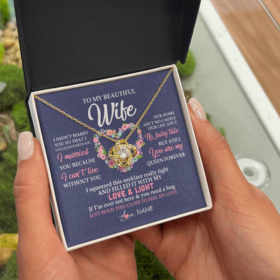 Love Knot Necklace 18K Yellow Gold Finish | Personalized To My Beautiful Wife Necklace From Husband Feel My Love Wife Birthday Anniversary Wedding Valentines Day Christmas Customized Message Card | teecentury