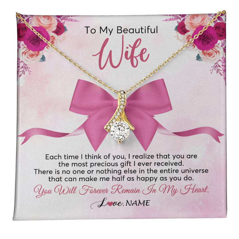 Alluring Beauty Necklace 18K Yellow Gold Finish | 1 | Personalized To My Beautiful Wife Necklace From Husband Forever In My Heart Wife Birthday Anniversary Wedding Valentines Day Customized Gift Box Message Card | teecentury