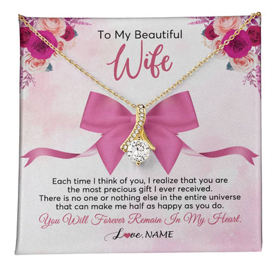 Alluring Beauty Necklace 18K Yellow Gold Finish | 1 | Personalized To My Beautiful Wife Necklace From Husband Forever In My Heart Wife Birthday Anniversary Wedding Valentines Day Customized Gift Box Message Card | teecentury