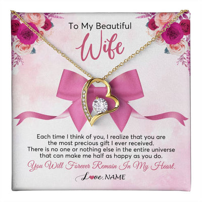 Forever Love Necklace 18K Yellow Gold Finish | 1 | Personalized To My Beautiful Wife Necklace From Husband Forever In My Heart Wife Birthday Anniversary Wedding Valentines Day Customized Gift Box Message Card | teecentury