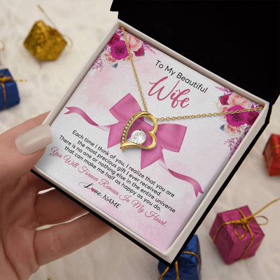 Forever Love Necklace 18K Yellow Gold Finish | 2 | Personalized To My Beautiful Wife Necklace From Husband Forever In My Heart Wife Birthday Anniversary Wedding Valentines Day Customized Gift Box Message Card | teecentury