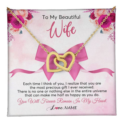 Interlocking Hearts Necklace 18K Yellow Gold Finish | 1 | Personalized To My Beautiful Wife Necklace From Husband Forever In My Heart Wife Birthday Anniversary Wedding Valentines Day Customized Gift Box Message Card | teecentury