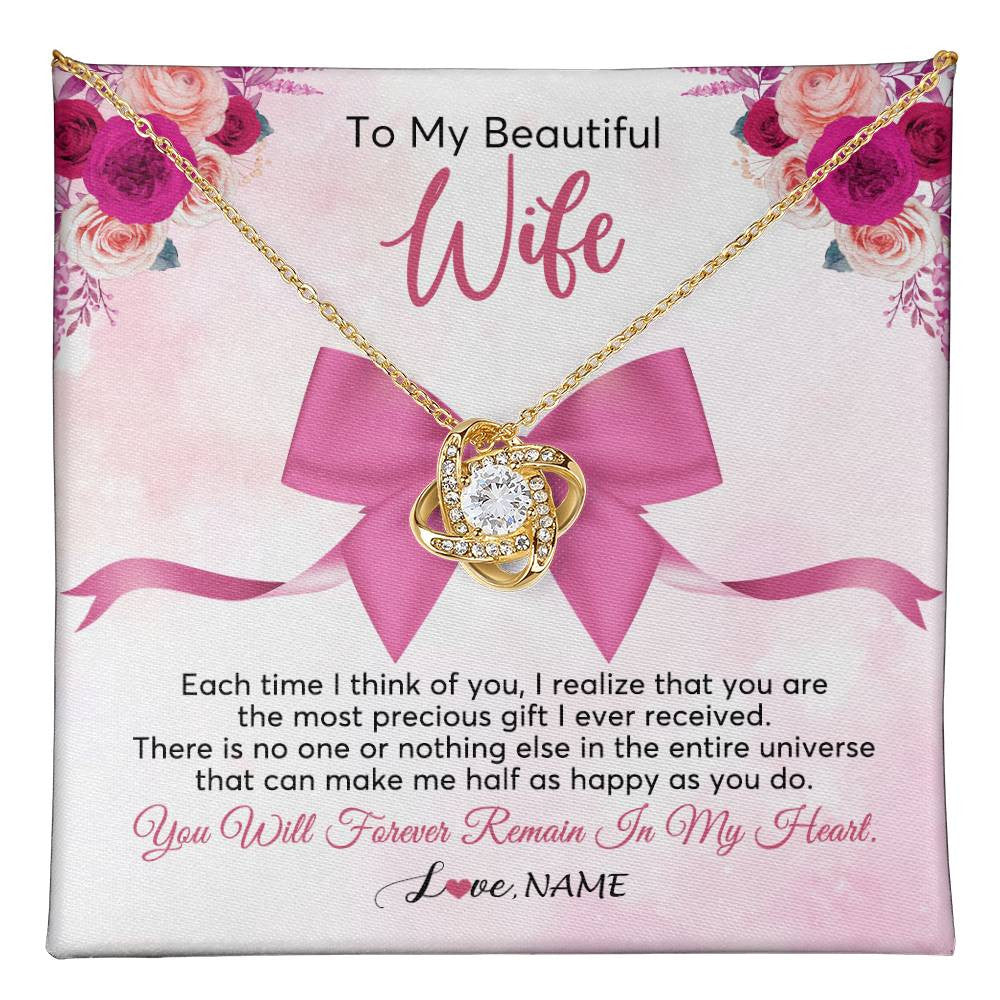 Love Knot Necklace 18K Yellow Gold Finish | 1 | Personalized To My Beautiful Wife Necklace From Husband Forever In My Heart Wife Birthday Anniversary Wedding Valentines Day Customized Gift Box Message Card | teecentury