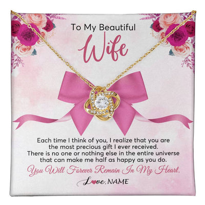 Love Knot Necklace 18K Yellow Gold Finish | 1 | Personalized To My Beautiful Wife Necklace From Husband Forever In My Heart Wife Birthday Anniversary Wedding Valentines Day Customized Gift Box Message Card | teecentury