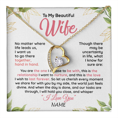 Forever Love Necklace 18K Yellow Gold Finish | 1 | Personalized To My Beautiful Wife Necklace From Husband Hand In Hand Wife Birthday Anniversary Valentines Day Christmas Customized Gift Box Message Card | teecentury