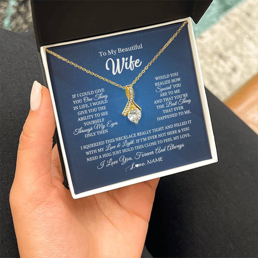 Alluring Beauty Necklace 18K Yellow Gold Finish | 2 | Personalized To My Beautiful Wife Necklace From Husband Hold This Close My Love Wife Birthday Anniversary Valentine Christmas Customized Gift Box Message Card | teecentury