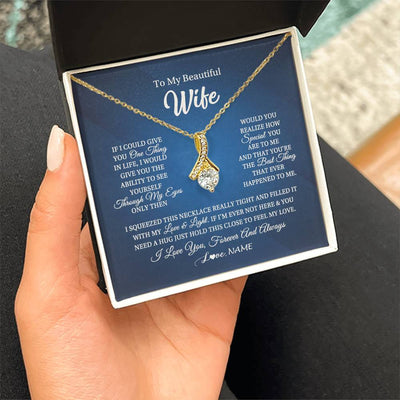 Alluring Beauty Necklace 18K Yellow Gold Finish | 2 | Personalized To My Beautiful Wife Necklace From Husband Hold This Close My Love Wife Birthday Anniversary Valentine Christmas Customized Gift Box Message Card | teecentury