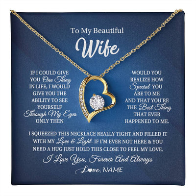 Forever Love Necklace 18K Yellow Gold Finish | 1 | Personalized To My Beautiful Wife Necklace From Husband Hold This Close My Love Wife Birthday Anniversary Valentine Christmas Customized Gift Box Message Card | teecentury
