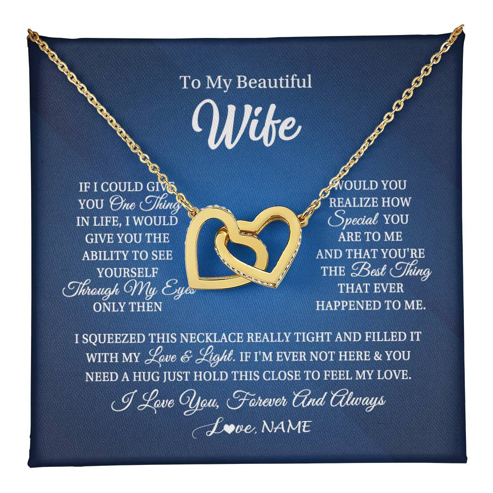 Interlocking Hearts Necklace 18K Yellow Gold Finish | 1 | Personalized To My Beautiful Wife Necklace From Husband Hold This Close My Love Wife Birthday Anniversary Valentine Christmas Customized Gift Box Message Card | teecentury
