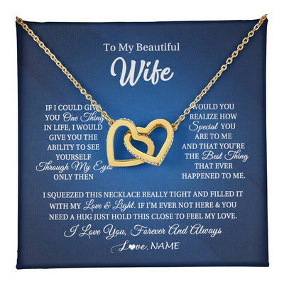 Interlocking Hearts Necklace 18K Yellow Gold Finish | 1 | Personalized To My Beautiful Wife Necklace From Husband Hold This Close My Love Wife Birthday Anniversary Valentine Christmas Customized Gift Box Message Card | teecentury
