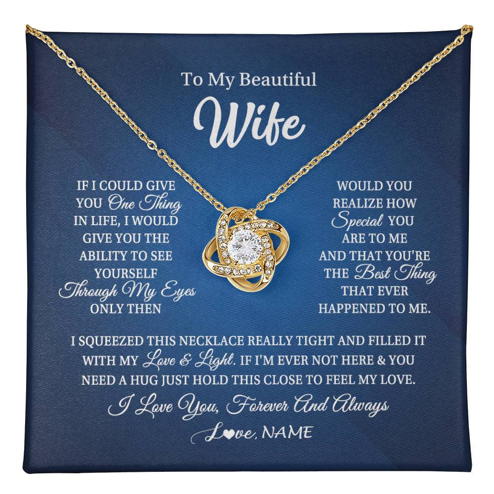 Love Knot Necklace 18K Yellow Gold Finish | 1 | Personalized To My Beautiful Wife Necklace From Husband Hold This Close My Love Wife Birthday Anniversary Valentine Christmas Customized Gift Box Message Card | teecentury