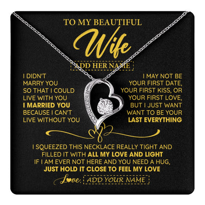 Forever Love Necklace 14K White Gold Finish | 1 | Personalized To My Beautiful Wife Necklace From Husband I Can't Live Without You Romantic Valentines Gifts For Wife Birthday Christmas Gift Box Message Card | teecentury.myshopify