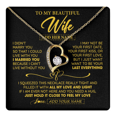Forever Love Necklace 18K Yellow Gold Finish | 1 | Personalized To My Beautiful Wife Necklace From Husband I Can't Live Without You Romantic Valentines Gifts For Wife Birthday Christmas Gift Box Message Card | teecentury.myshopify