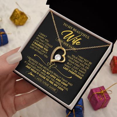 Forever Love Necklace 18K Yellow Gold Finish | 2 | Personalized To My Beautiful Wife Necklace From Husband I Can't Live Without You Romantic Valentines Gifts For Wife Birthday Christmas Gift Box Message Card | teecentury.myshopify