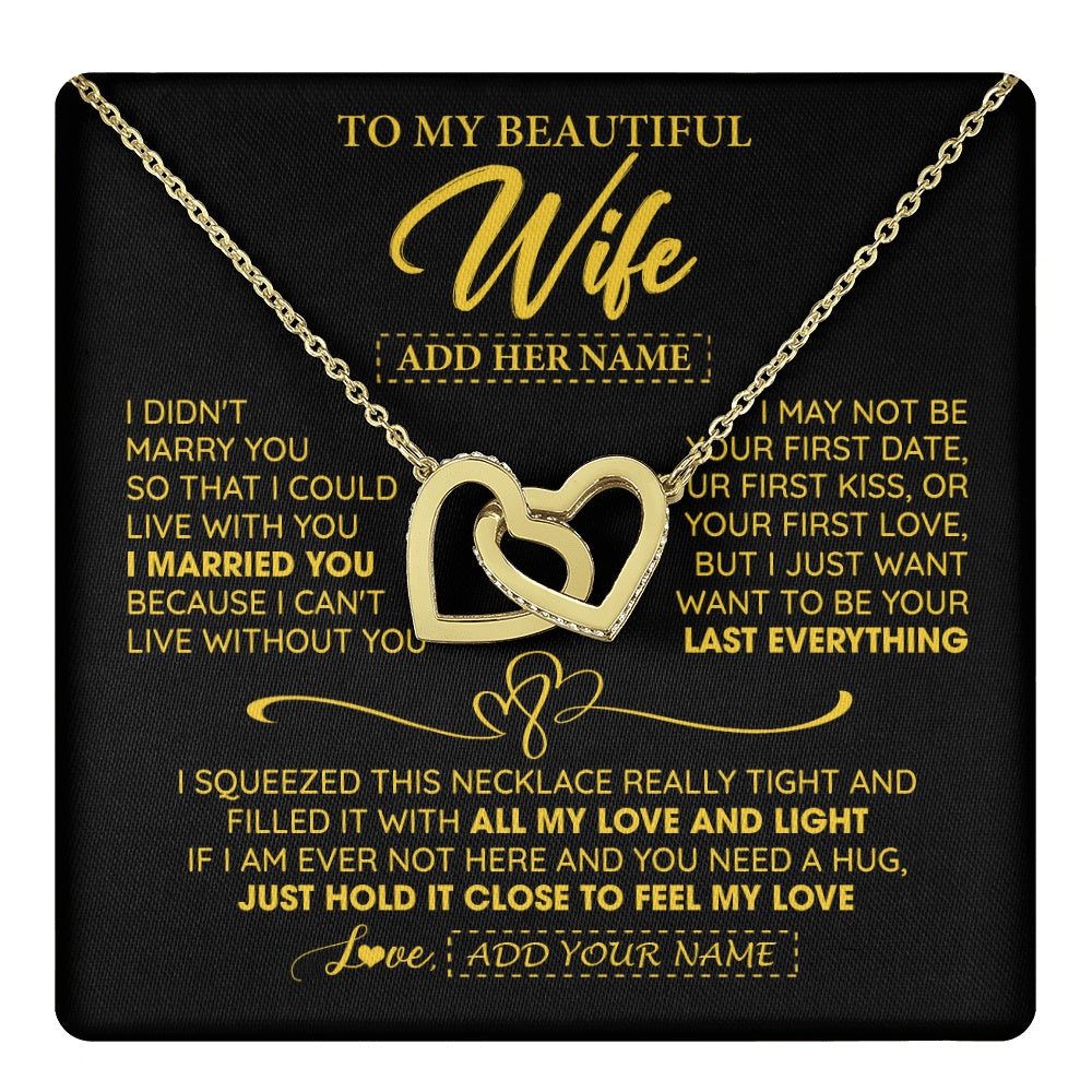 Interlocking Hearts Necklace 18K Yellow Gold Finish | 1 | Personalized To My Beautiful Wife Necklace From Husband I Can't Live Without You Romantic Valentines Gifts For Wife Birthday Christmas Gift Box Message Card | teecentury.myshopify