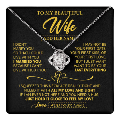 Love Knot Necklace 14K White Gold Finish | 1 | Personalized To My Beautiful Wife Necklace From Husband I Can't Live Without You Romantic Valentines Gifts For Wife Birthday Christmas Gift Box Message Card | teecentury.myshopify