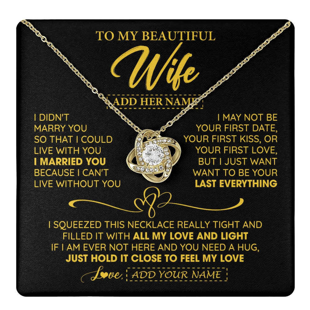 Love Knot Necklace 18K Yellow Gold Finish | 1 | Personalized To My Beautiful Wife Necklace From Husband I Can't Live Without You Romantic Valentines Gifts For Wife Birthday Christmas Gift Box Message Card | teecentury.myshopify