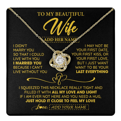 Love Knot Necklace 18K Yellow Gold Finish | 1 | Personalized To My Beautiful Wife Necklace From Husband I Can't Live Without You Romantic Valentines Gifts For Wife Birthday Christmas Gift Box Message Card | teecentury.myshopify
