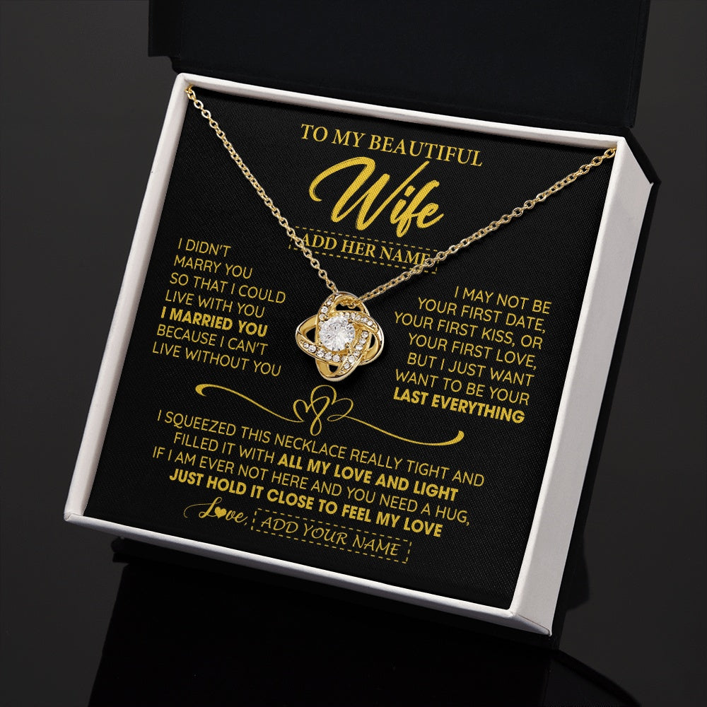Love Knot Necklace 18K Yellow Gold Finish | 2 | Personalized To My Beautiful Wife Necklace From Husband I Can't Live Without You Romantic Valentines Gifts For Wife Birthday Christmas Gift Box Message Card | teecentury.myshopify