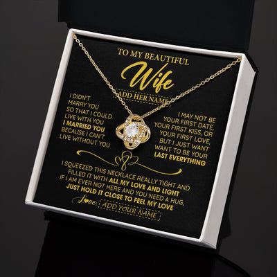 Love Knot Necklace 18K Yellow Gold Finish | 2 | Personalized To My Beautiful Wife Necklace From Husband I Can't Live Without You Romantic Valentines Gifts For Wife Birthday Christmas Gift Box Message Card | teecentury.myshopify