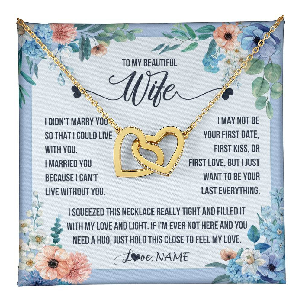 Interlocking Hearts Necklace 18K Yellow Gold Finish | 1 | Personalized To My Beautiful Wife Necklace From Husband I Didn't Marry You Hot Wife Birthday Anniversary Wedding Day Christmas Customized Gift Box Message Card | teecentury