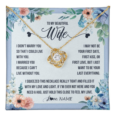 Love Knot Necklace 18K Yellow Gold Finish | 1 | Personalized To My Beautiful Wife Necklace From Husband I Didn't Marry You Hot Wife Birthday Anniversary Wedding Day Christmas Customized Gift Box Message Card | teecentury