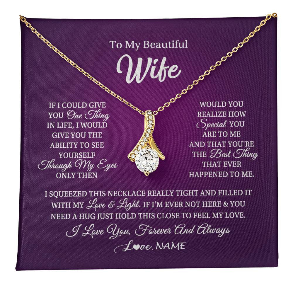 Alluring Beauty Necklace 18K Yellow Gold Finish | 1 | Personalized To My Beautiful Wife Necklace From Husband I Love You Wife Birthday Anniversary Valentines Day Christmas Jewelry Customized Gift Box Message Card | teecentury