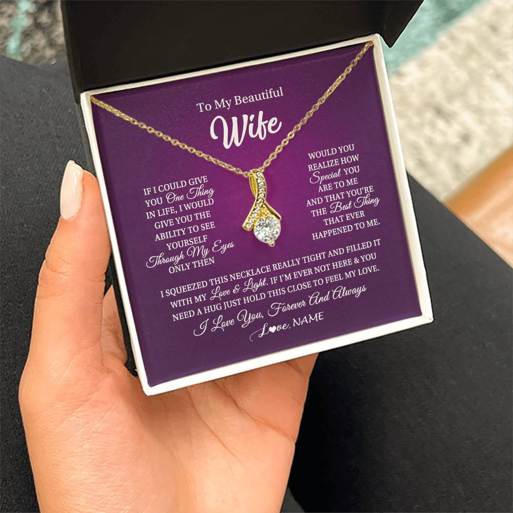 Alluring Beauty Necklace 18K Yellow Gold Finish | 2 | Personalized To My Beautiful Wife Necklace From Husband I Love You Wife Birthday Anniversary Valentines Day Christmas Jewelry Customized Gift Box Message Card | teecentury