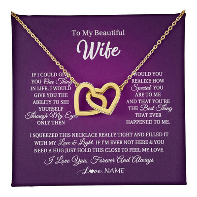 Interlocking Hearts Necklace 18K Yellow Gold Finish | 1 | Personalized To My Beautiful Wife Necklace From Husband I Love You Wife Birthday Anniversary Valentines Day Christmas Jewelry Customized Gift Box Message Card | teecentury