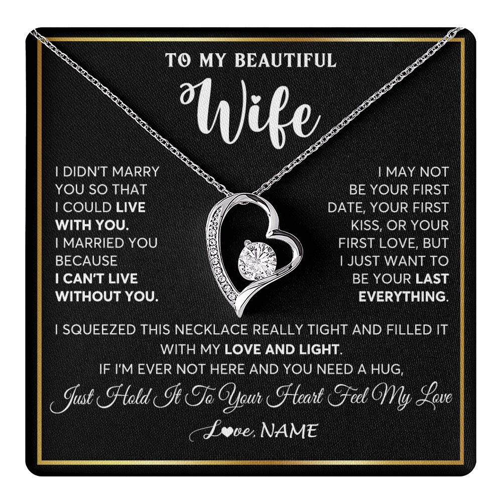 Forever Love Necklace 14K White Gold Finish | 1 | Personalized To My Beautiful Wife Necklace From Husband I Love You Wife Birthday Gifts Anniversary Valentines Day Christmas Customized Gift Box Message Card | teecentury.myshopify