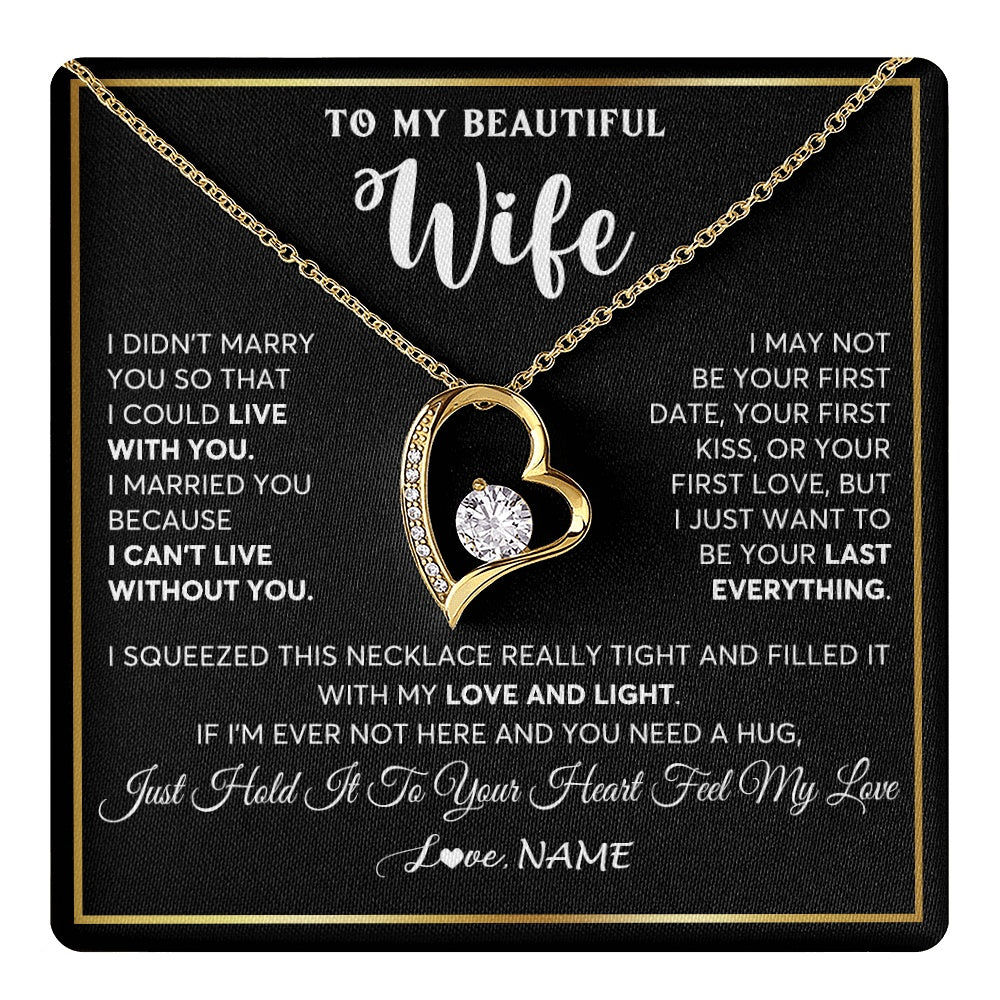 Forever Love Necklace 18K Yellow Gold Finish | 1 | Personalized To My Beautiful Wife Necklace From Husband I Love You Wife Birthday Gifts Anniversary Valentines Day Christmas Customized Gift Box Message Card | teecentury.myshopify